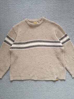 Vintage Randy River R2 Hardcore Y2K Distressed Striped Knit Sweater Beige Medium
